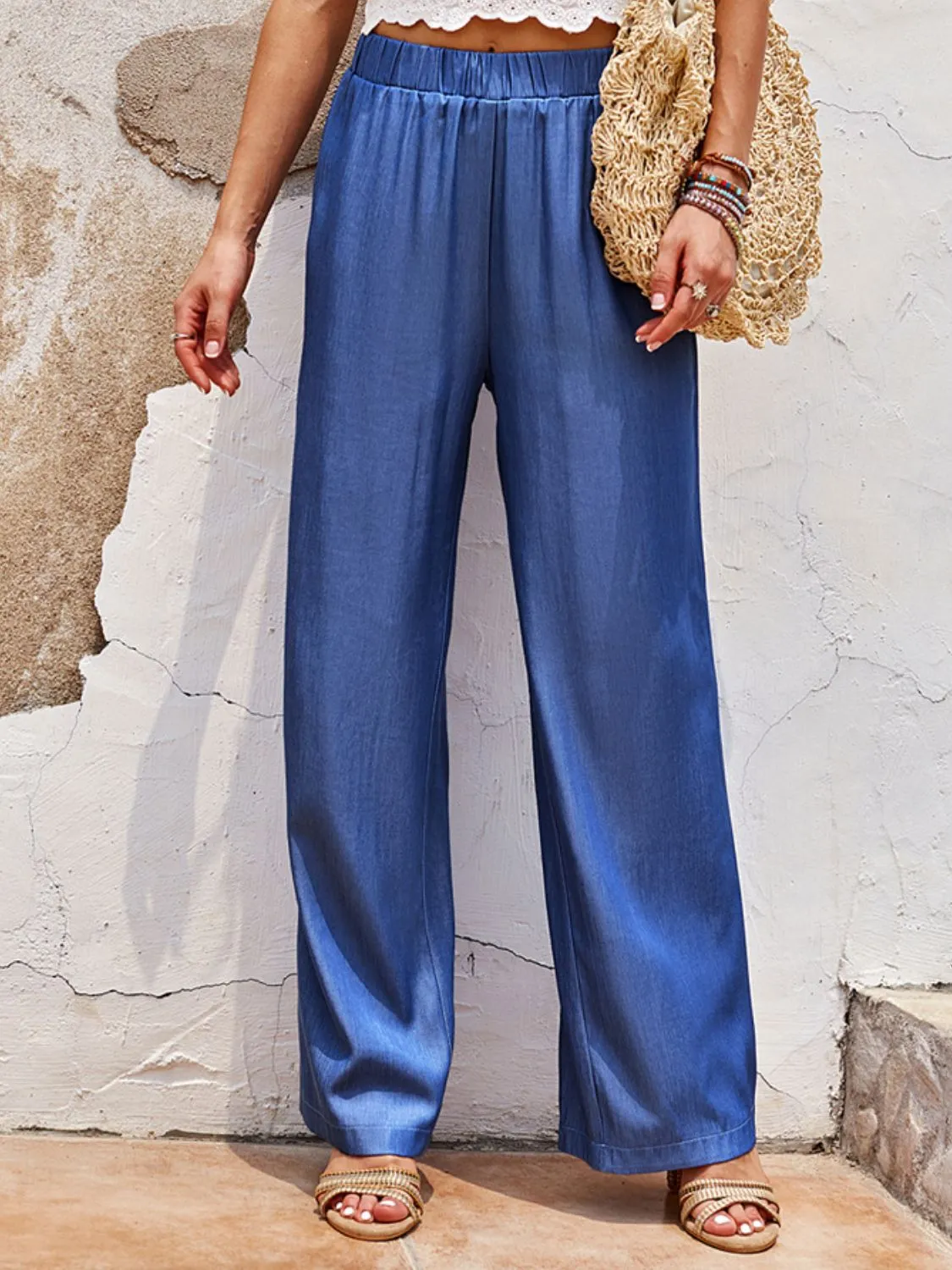 * APP EXCLUSIVE* Smocked Waist Long Straight Pants