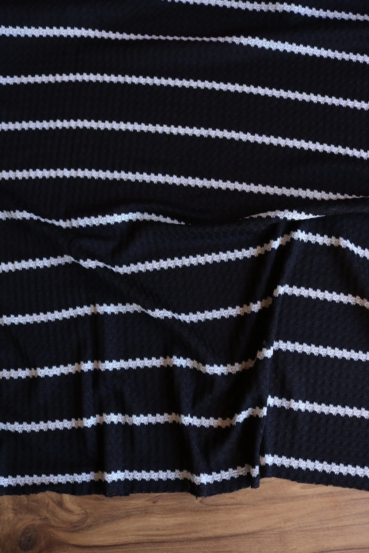 1.5" Black & .5" Ivory Stripe Waffle Sweater Knit