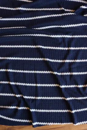 1.5" Navy & .5" Ivory Stripe Waffle Sweater Knit