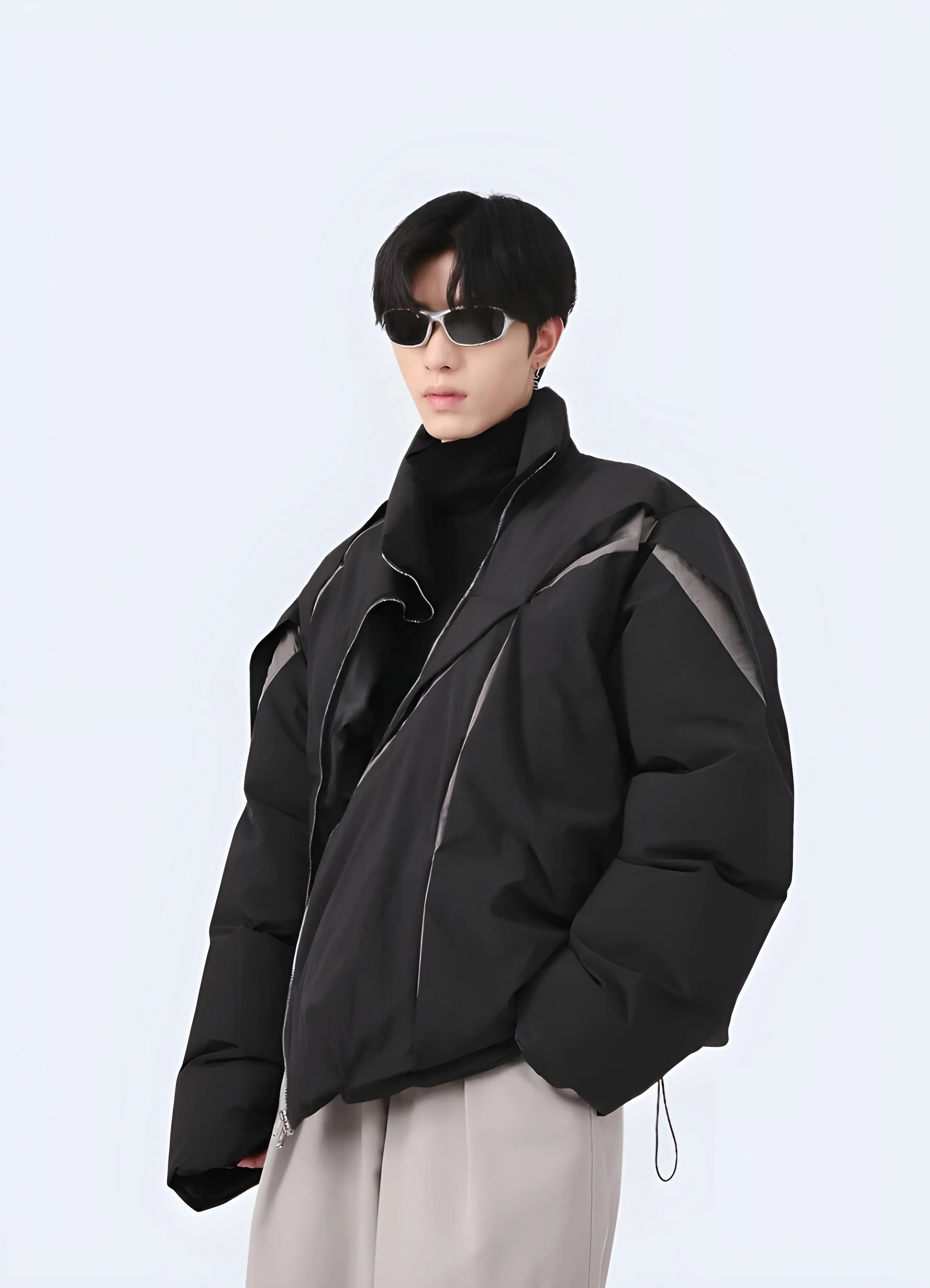 Asymmetrical Zip Layered Puffer Jacket Korea