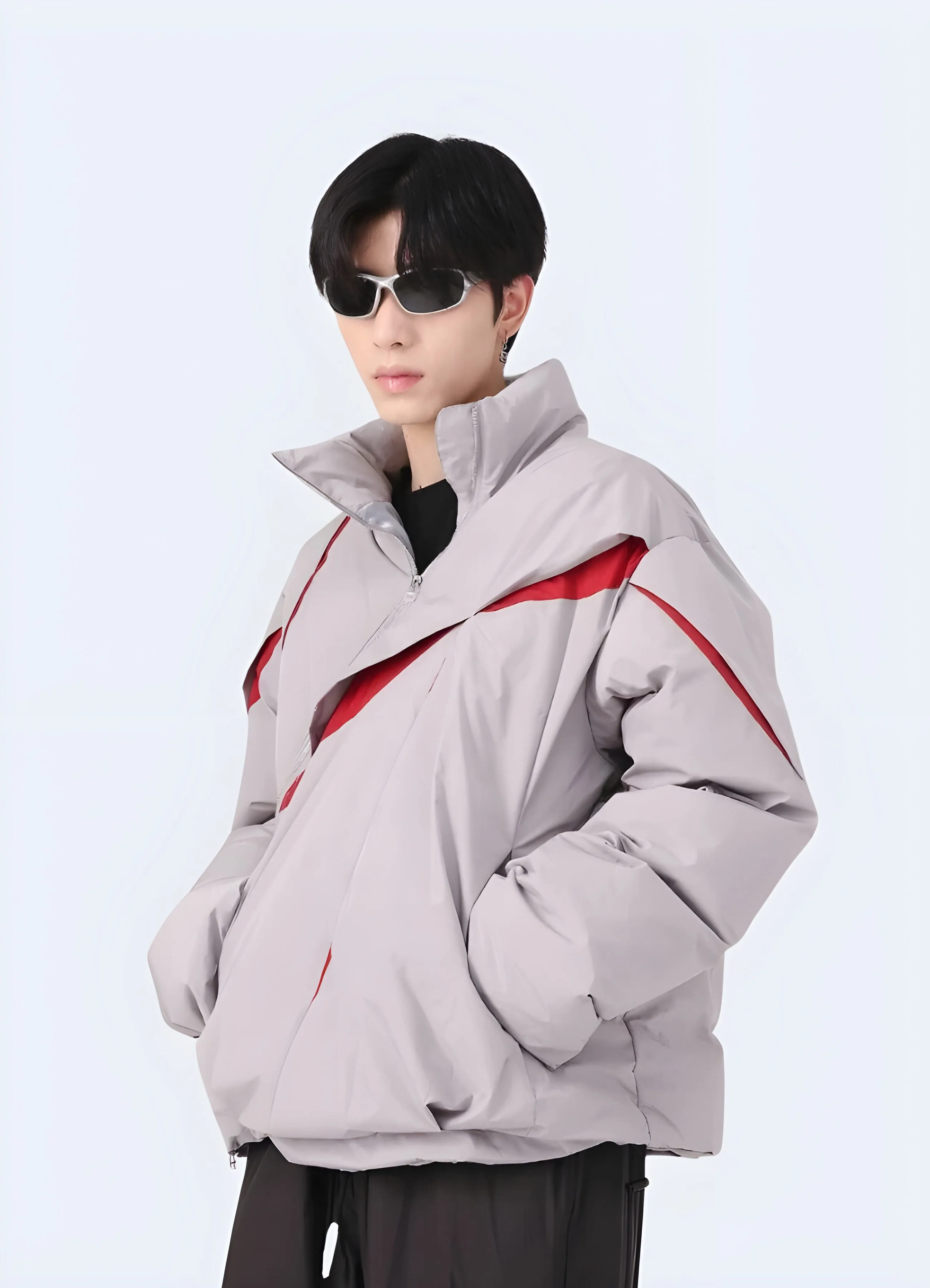 Asymmetrical Zip Layered Puffer Jacket Korea