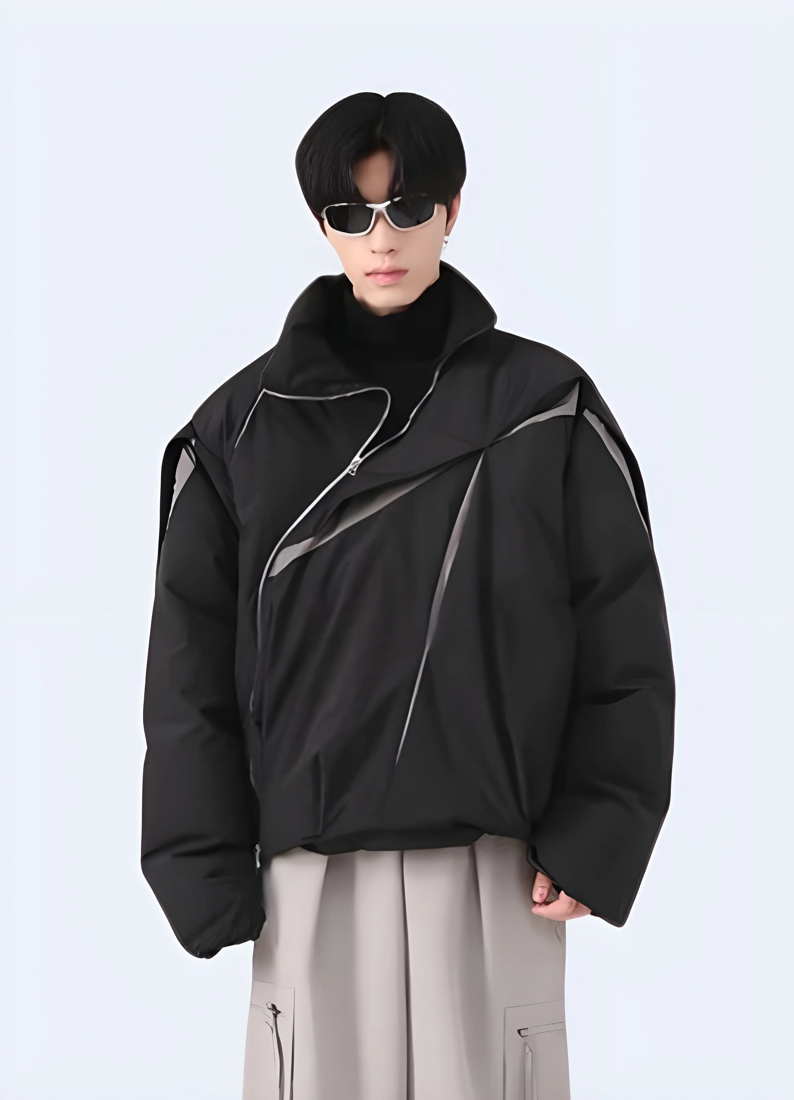 Asymmetrical Zip Layered Puffer Jacket Korea