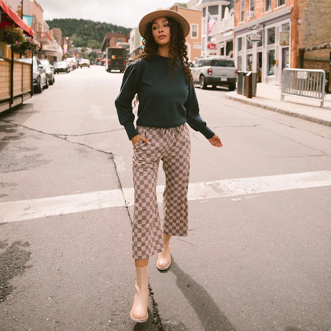 Audrey Wide Leg Pants, Brown Checkers