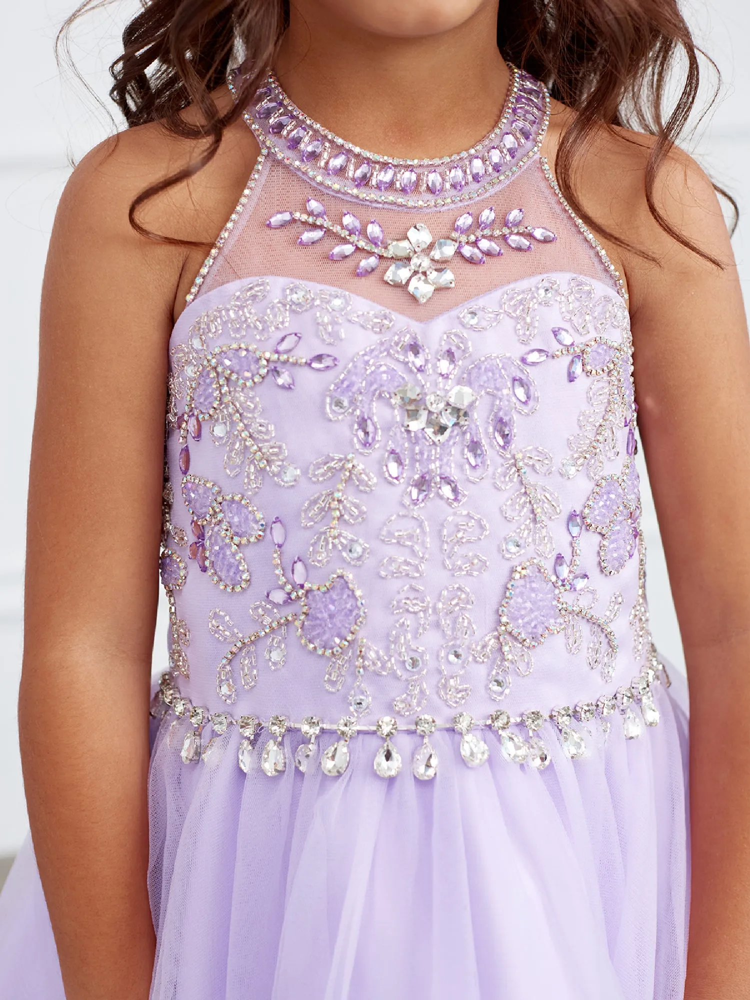 Big Girls Lilac Tear Drop Rhinestone Waist Choker Short Pageant Dress 8-12