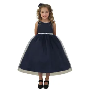 Big Girls Navy Rhinestone Tulle Junior Bridesmaid Dress 8-12