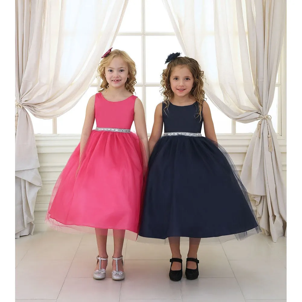 Big Girls Navy Rhinestone Tulle Junior Bridesmaid Dress 8-12