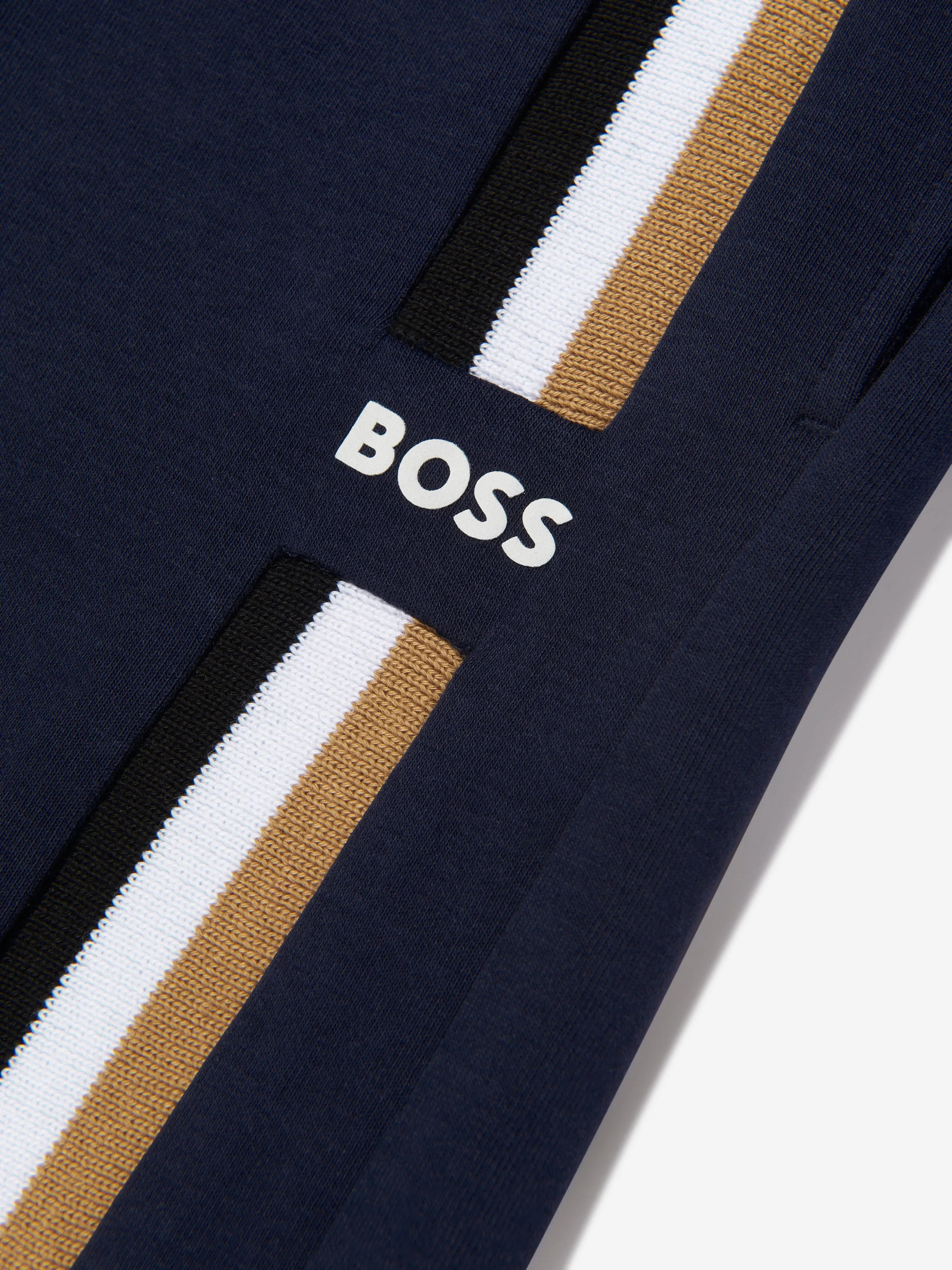 BOSS Boys Logo Stripe Bermuda Shorts In Navy