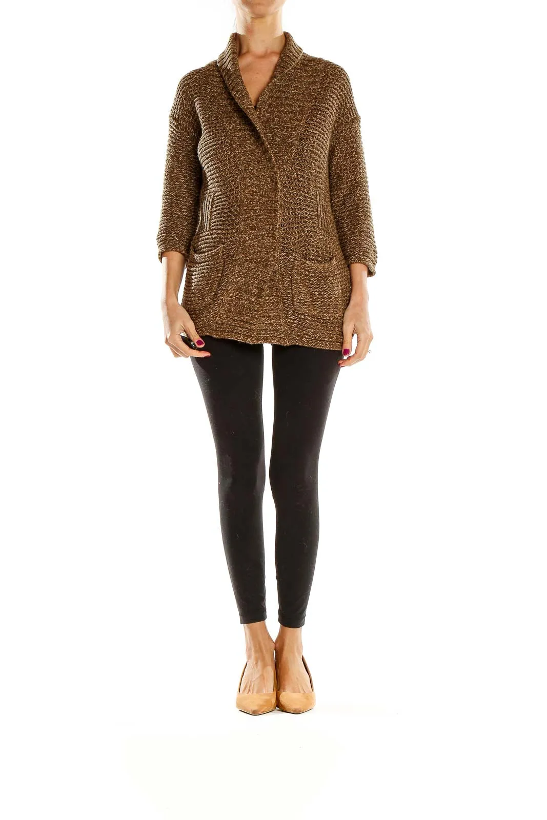 Brown Textured Knit Cardigan