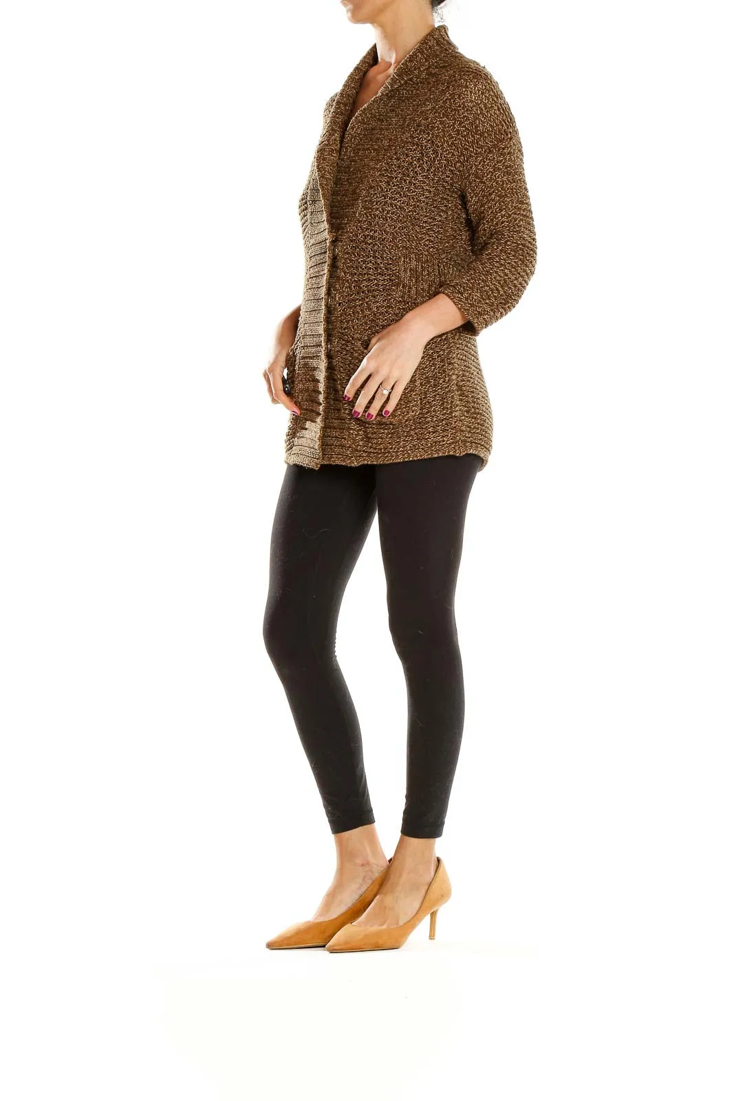 Brown Textured Knit Cardigan