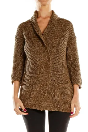 Brown Textured Knit Cardigan