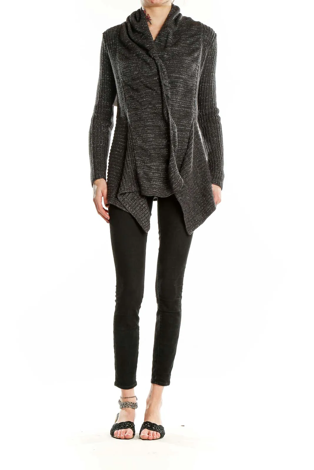 Charcoal Metallic Knit Cardigan