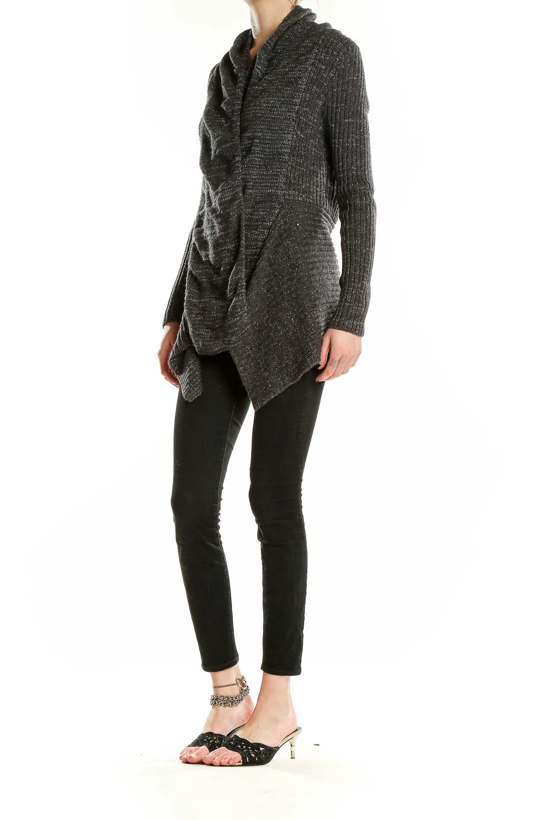 Charcoal Metallic Knit Cardigan