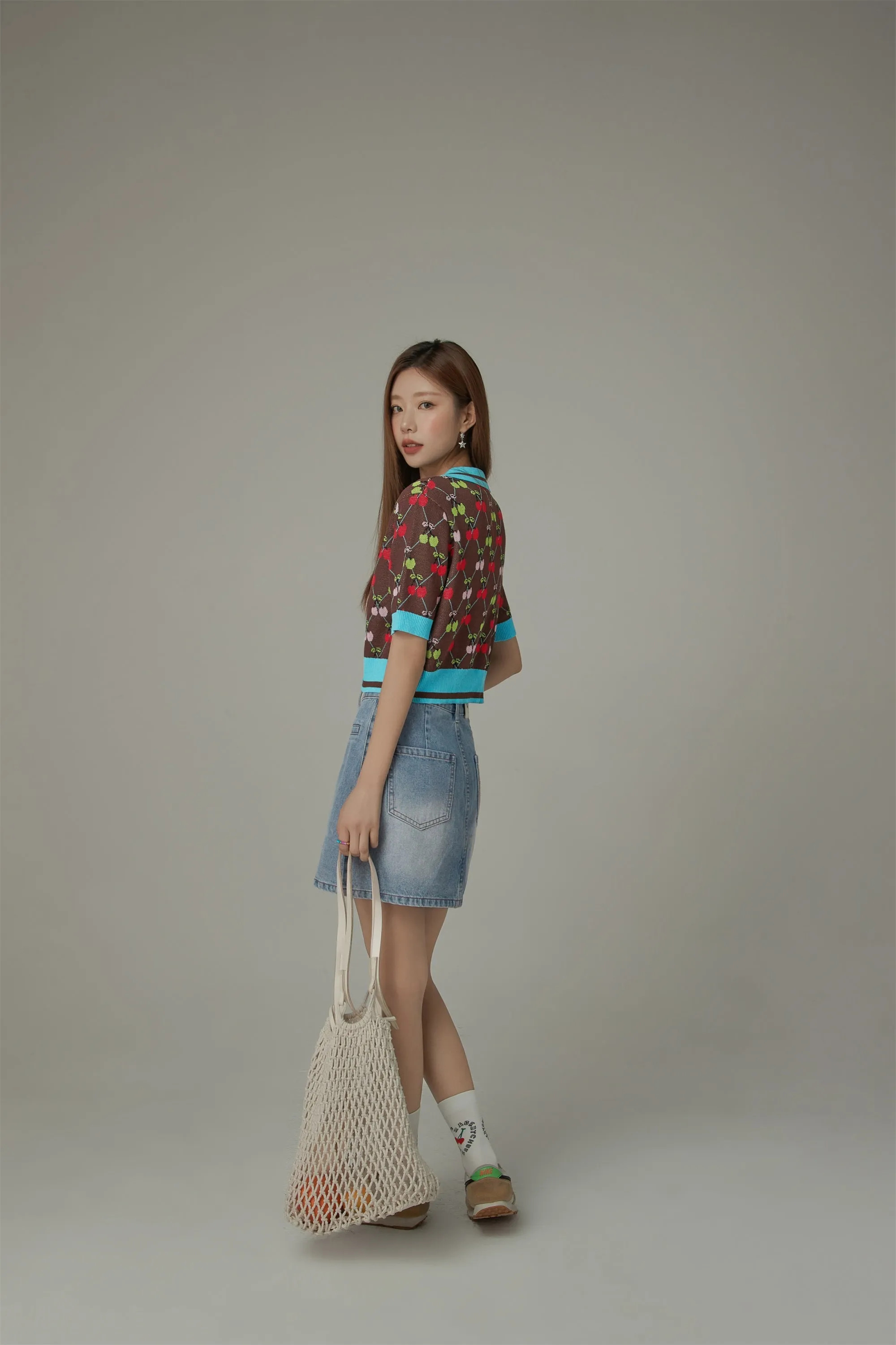 Cherry Argyle Colored Short Sleeve Knit Cardigan