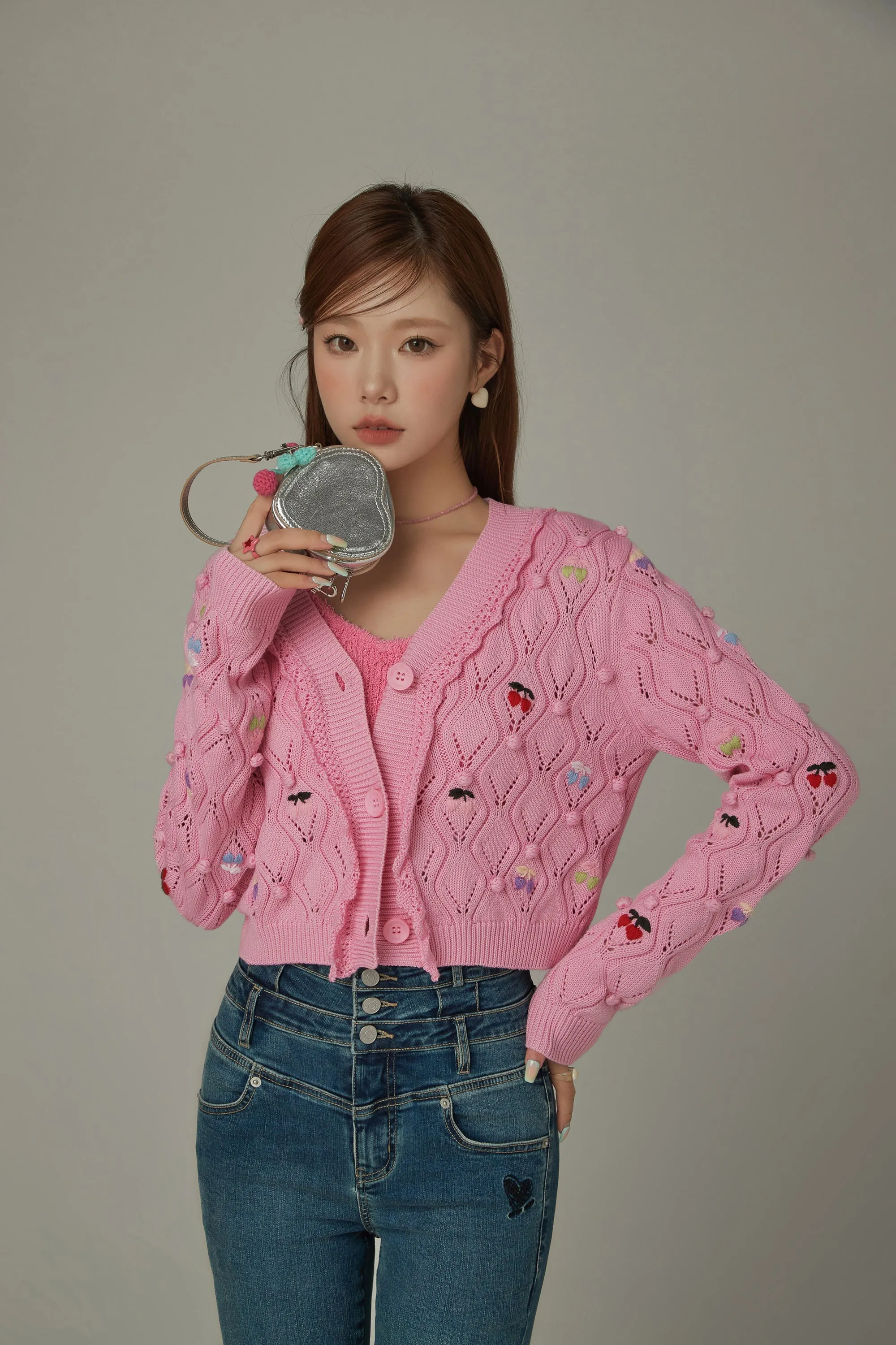 Cherry Knit Color Cardigan