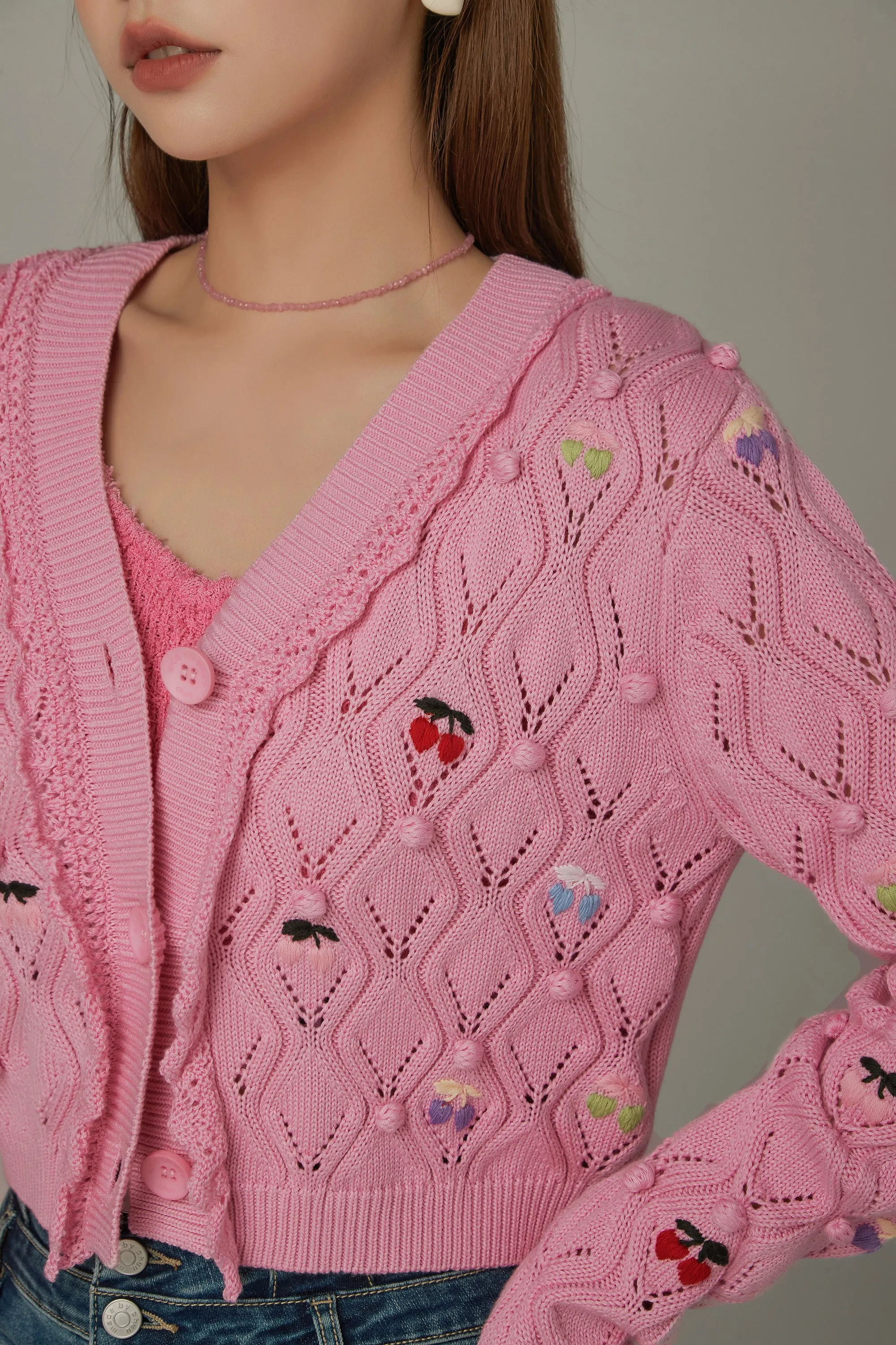 Cherry Knit Color Cardigan