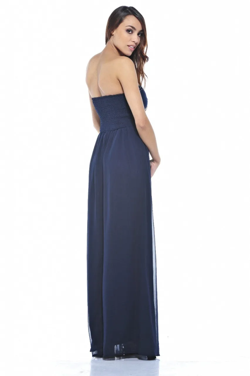 Chiffon Strapless Jewel Maxi