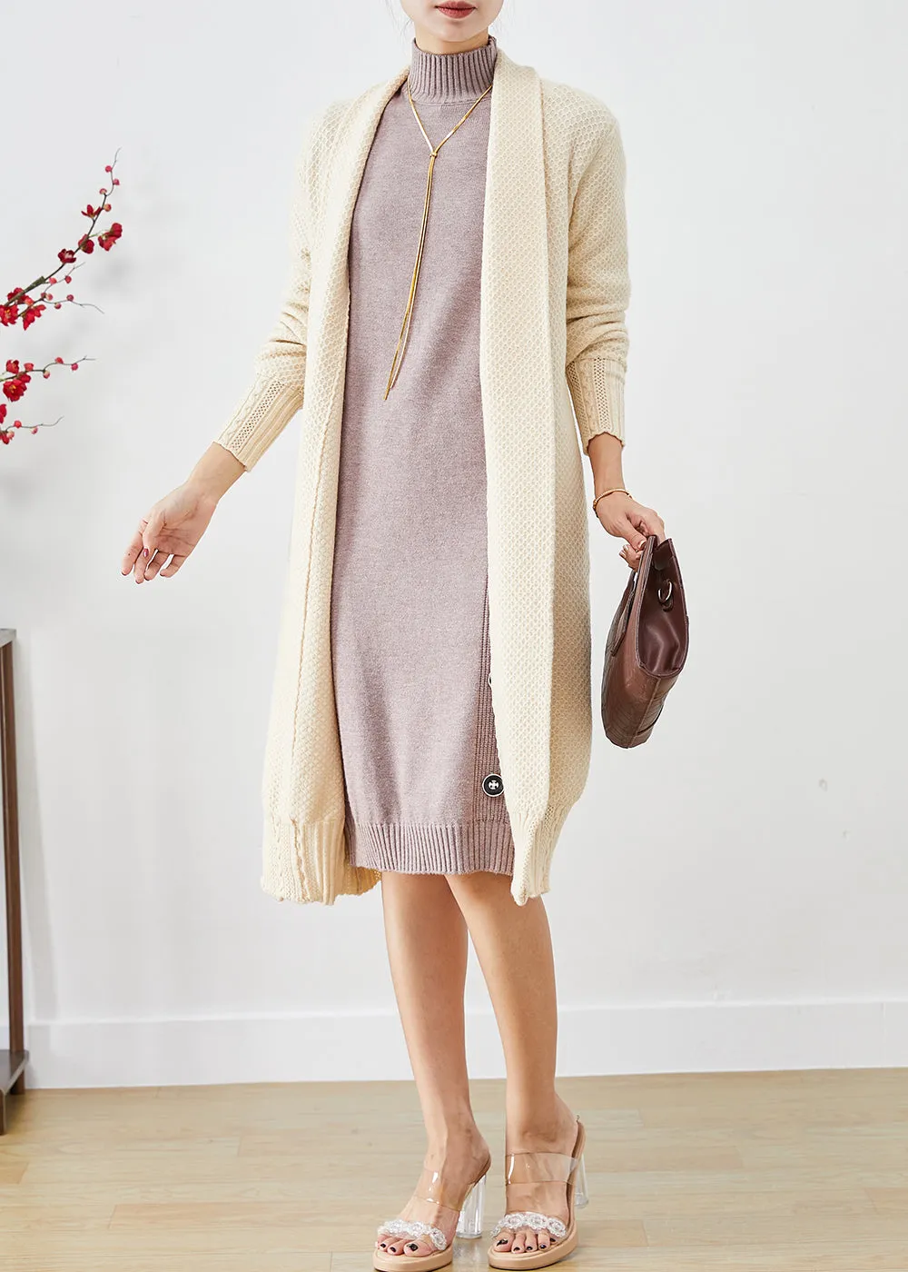 COLETTE | CASUAL BEIGE OVERSIZED CASHMERE KNIT CARDIGAN