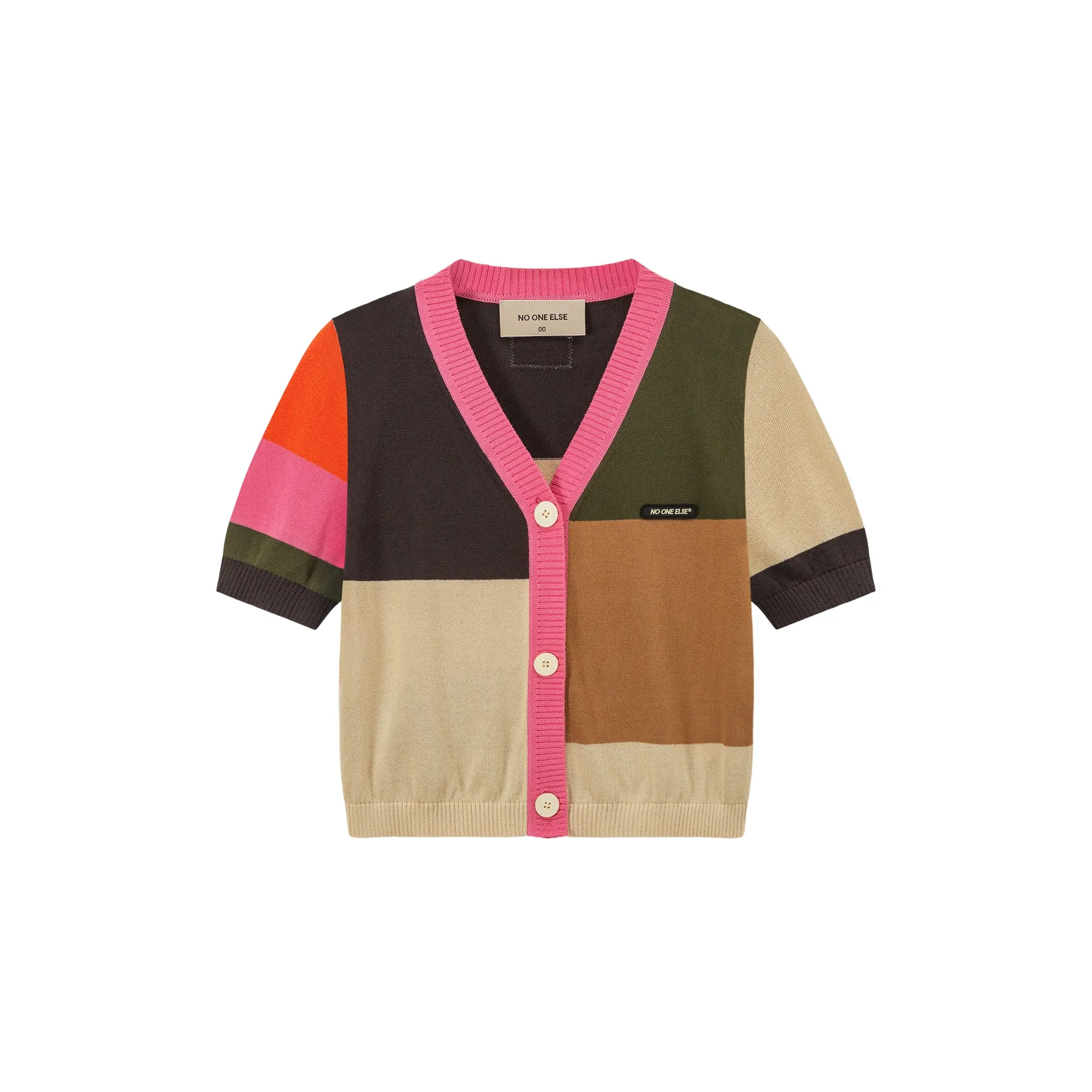 Colorblocked Knit Short Sleeve Cardigan