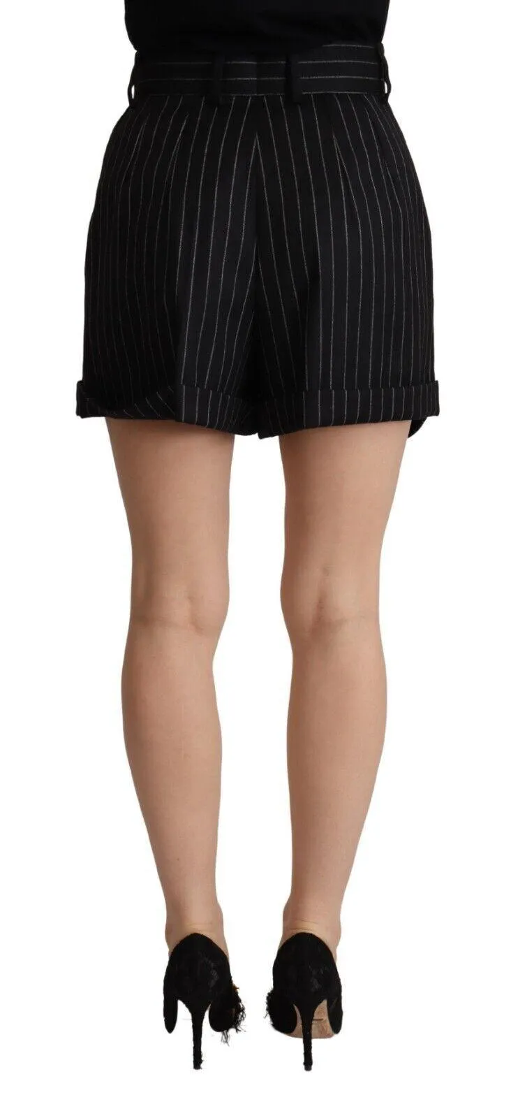 Dolce & Gabbana Black Stripes Wool High Waist Trouser Bermuda Shorts