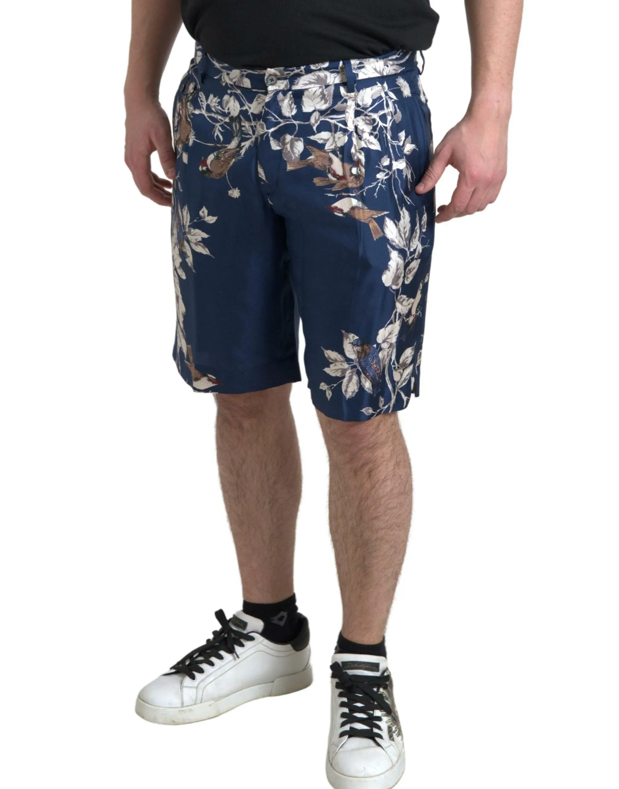 Dolce & Gabbana Blue Floral Print Silk Men Bermuda Shorts