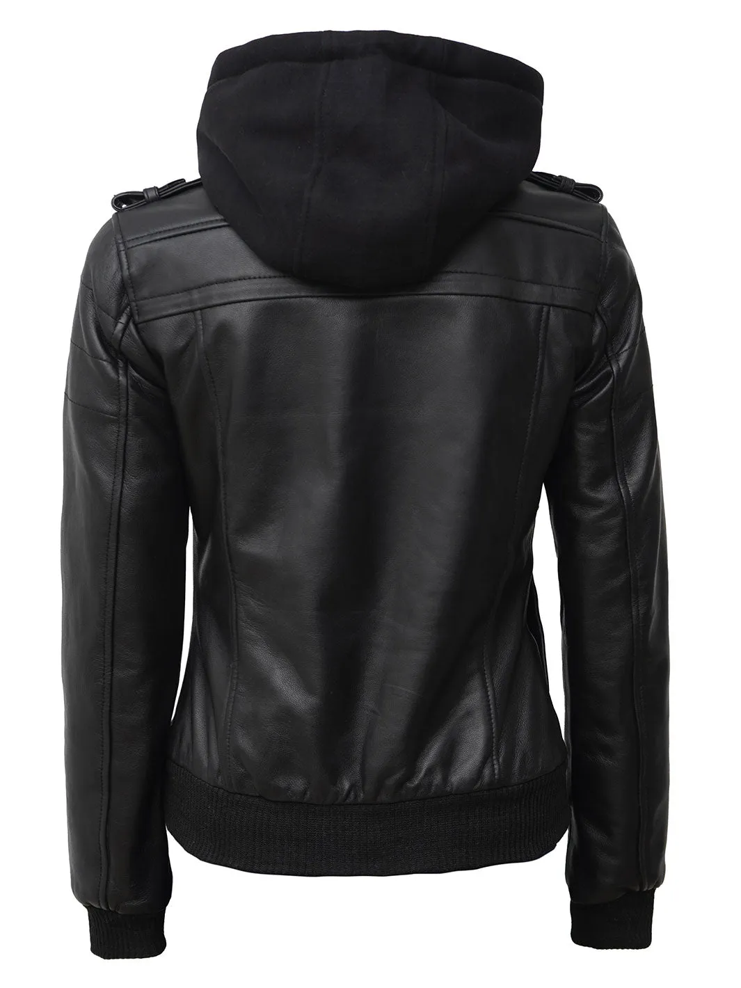 Edinburgh Petite Womens Black Hooded Leather Jacket