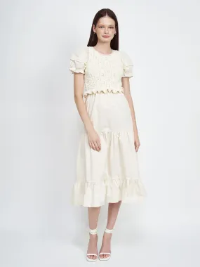 En Saison Aleah Mixed Media Ruffle Midi Dress