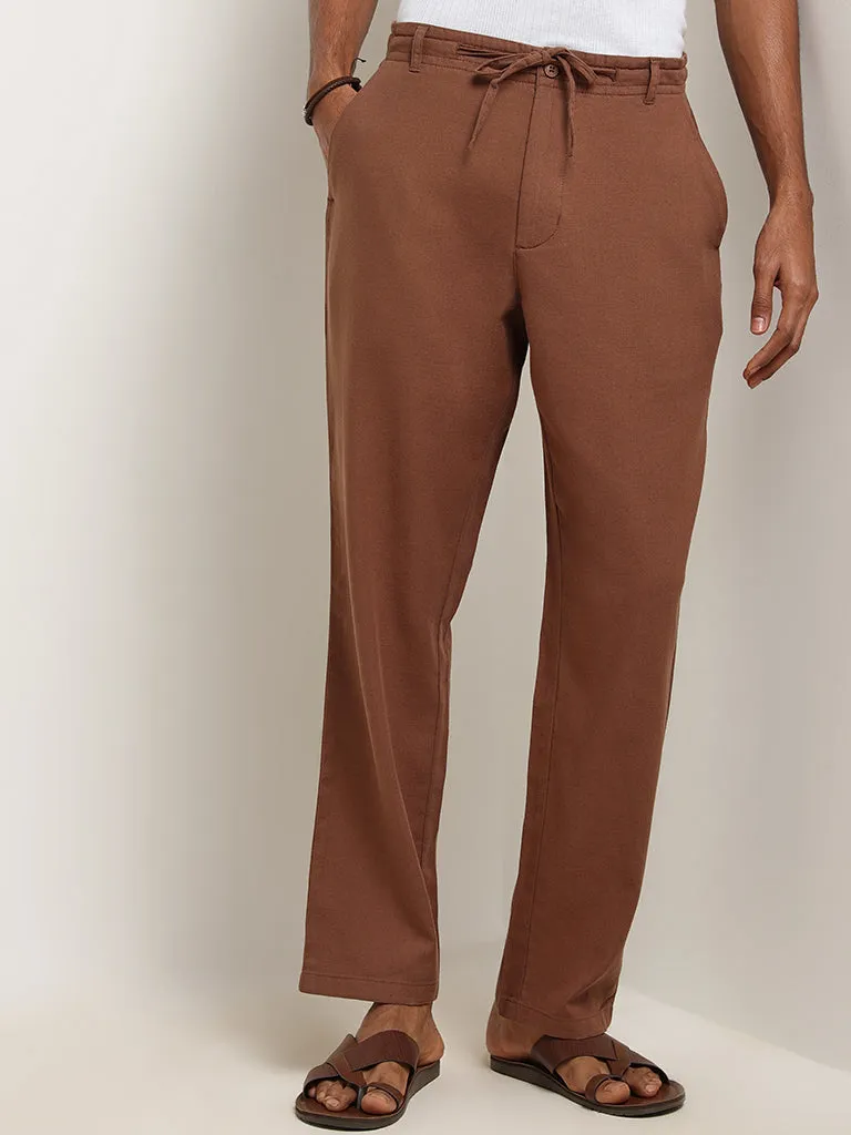 ETA Brown Cotton Relaxed Fit Chinos