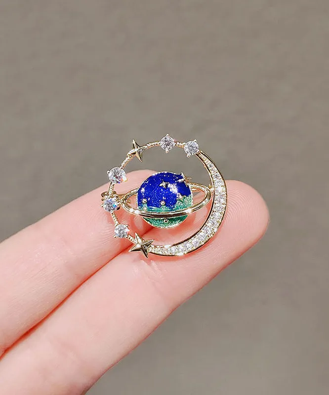 Fashion Blue Alloy Zircon Universe Planet Brooches WP012