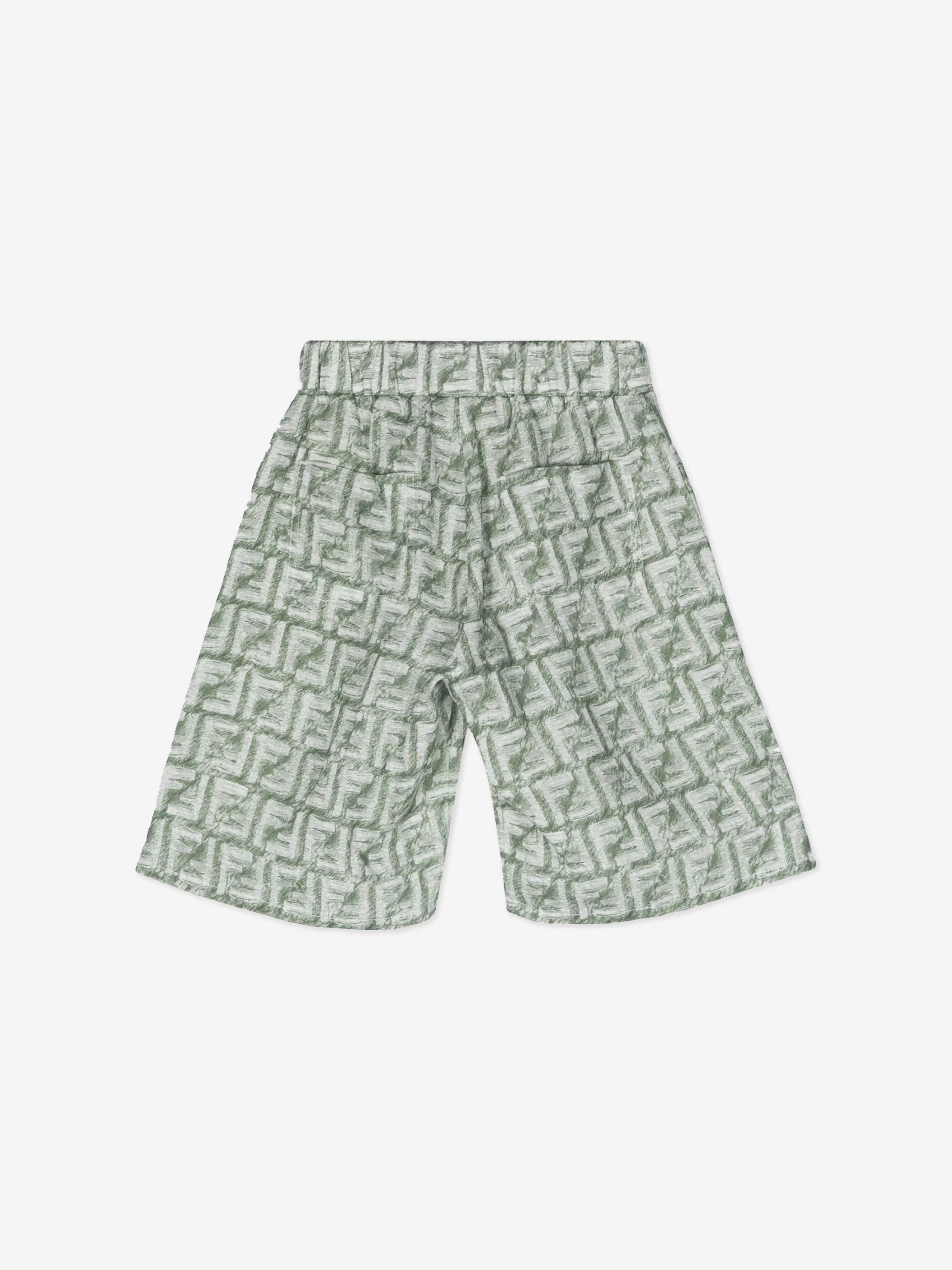 Fendi Boys Linen Logo Bermuda Shorts in Green