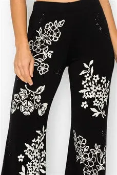 Floral Stamp Vintage Print Wide Leg Pants