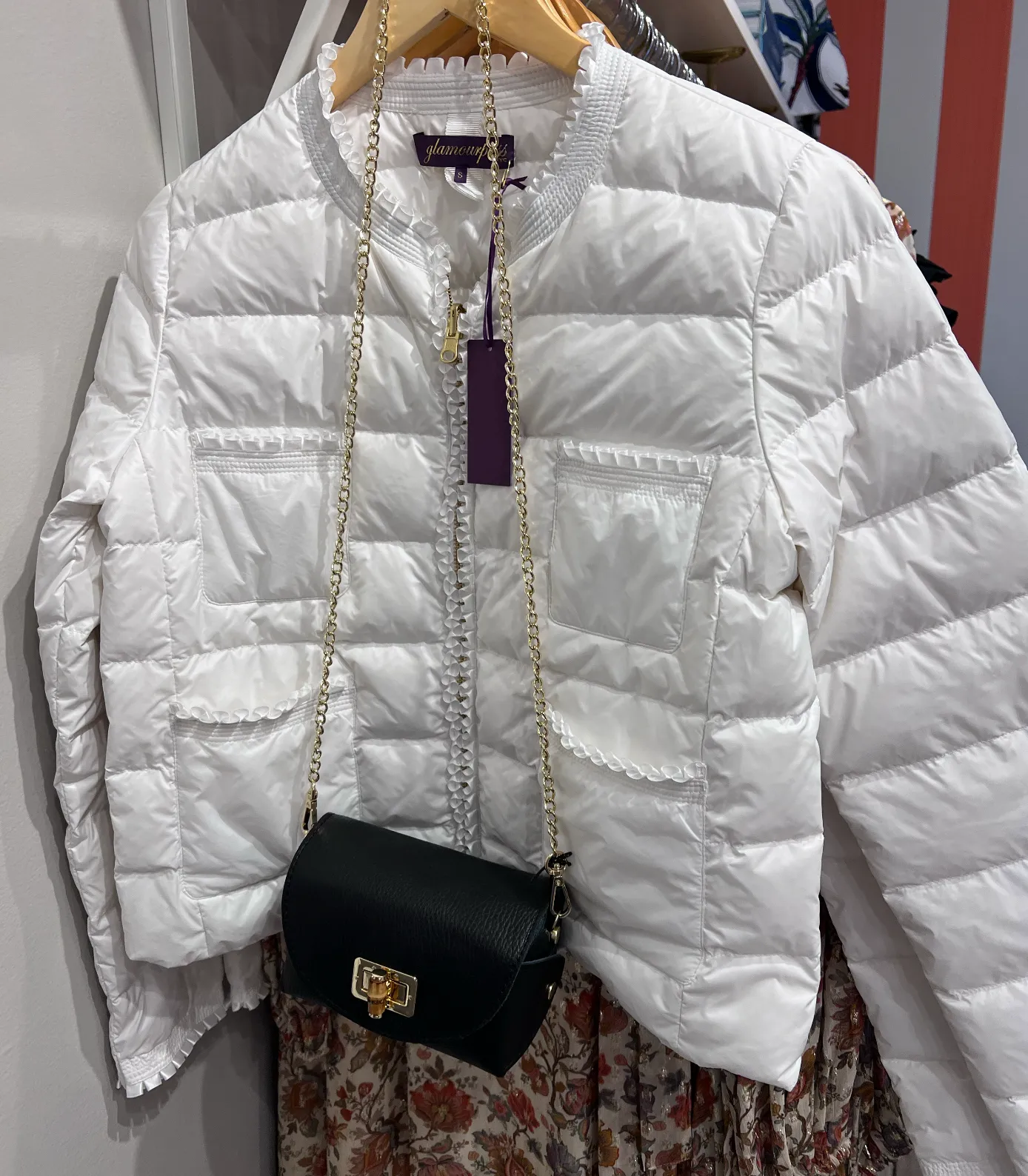 Glamourpuss Frilly Puffer - White