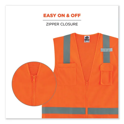 Glowear 8249z-s Single Size Class 2 Economy Surveyors Zipper Vest, Polyester, Small, Orange