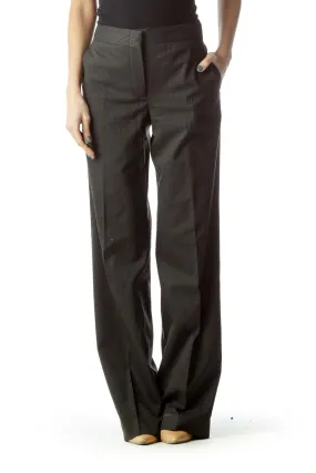 Gray Pinstripe Wide-Leg Slacks