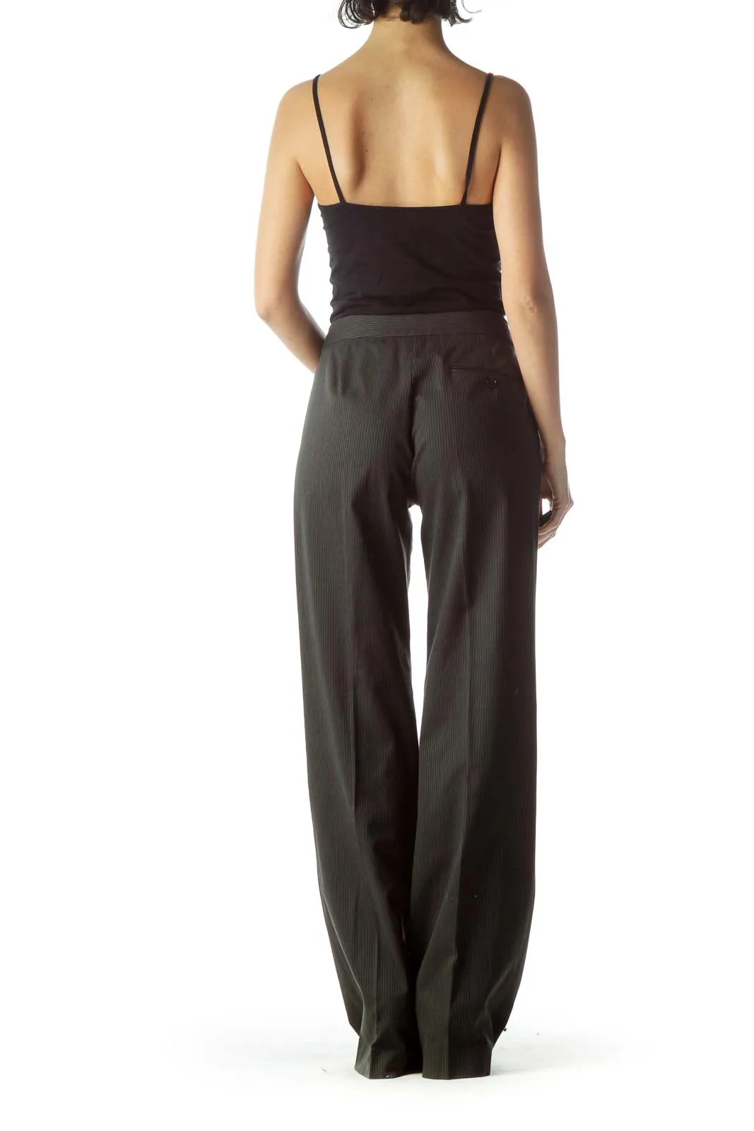 Gray Pinstripe Wide-Leg Slacks