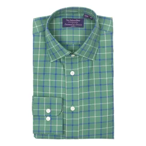 Green Ground with White and Blue Tattersall Spread Collar Dress Shirt