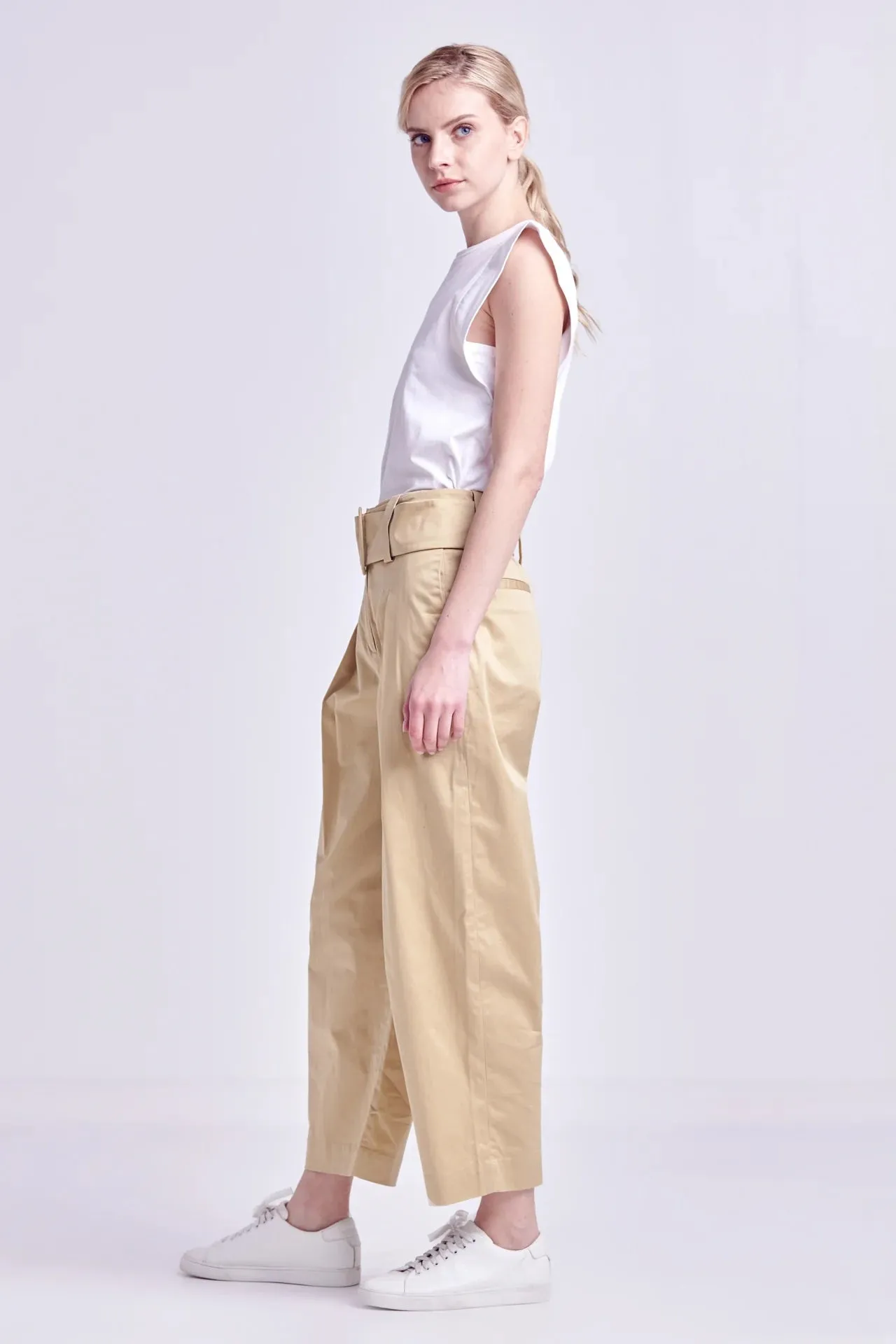 High Waist Belted Wide Leg Pants