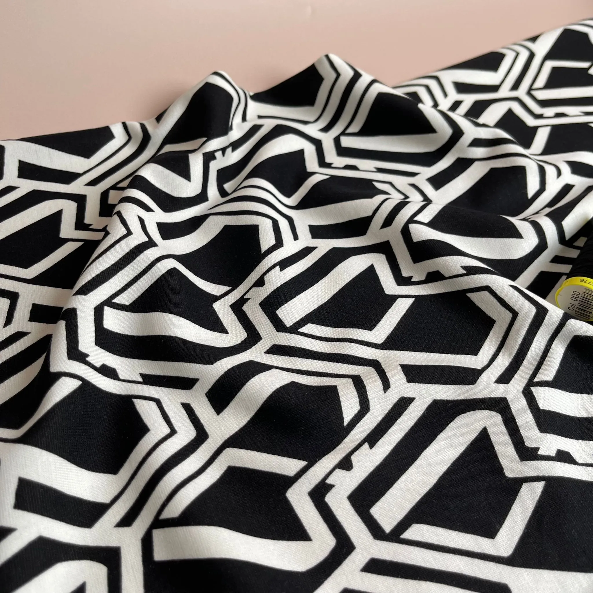 Honeycomb in Black and White Soft Ponte Roma Fabric