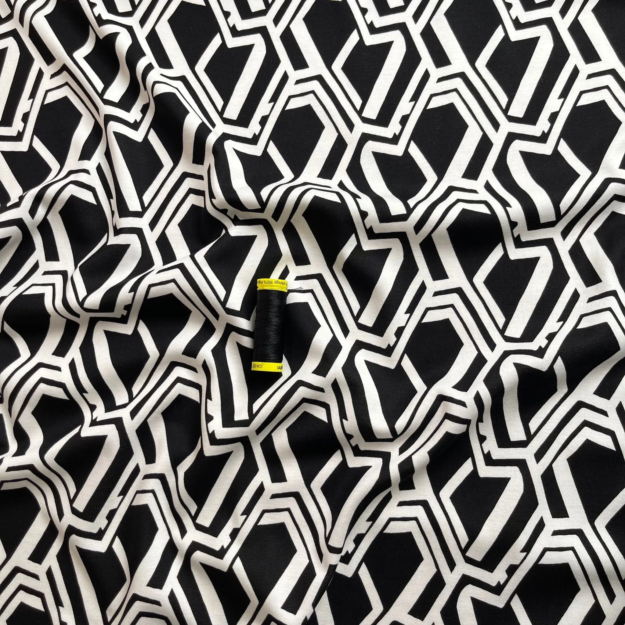 Honeycomb in Black and White Soft Ponte Roma Fabric