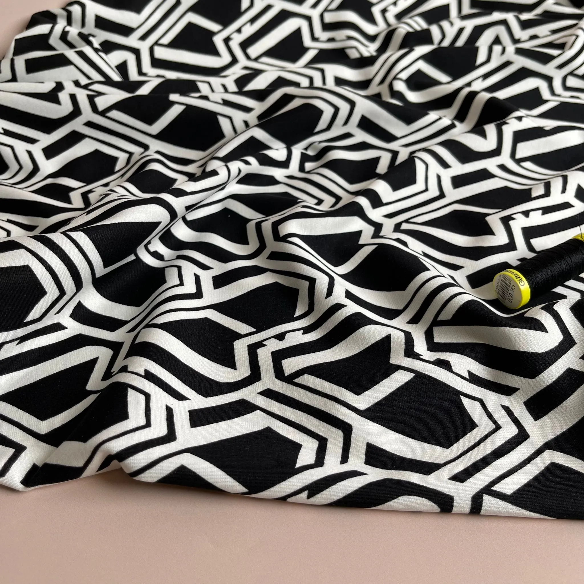 Honeycomb in Black and White Soft Ponte Roma Fabric