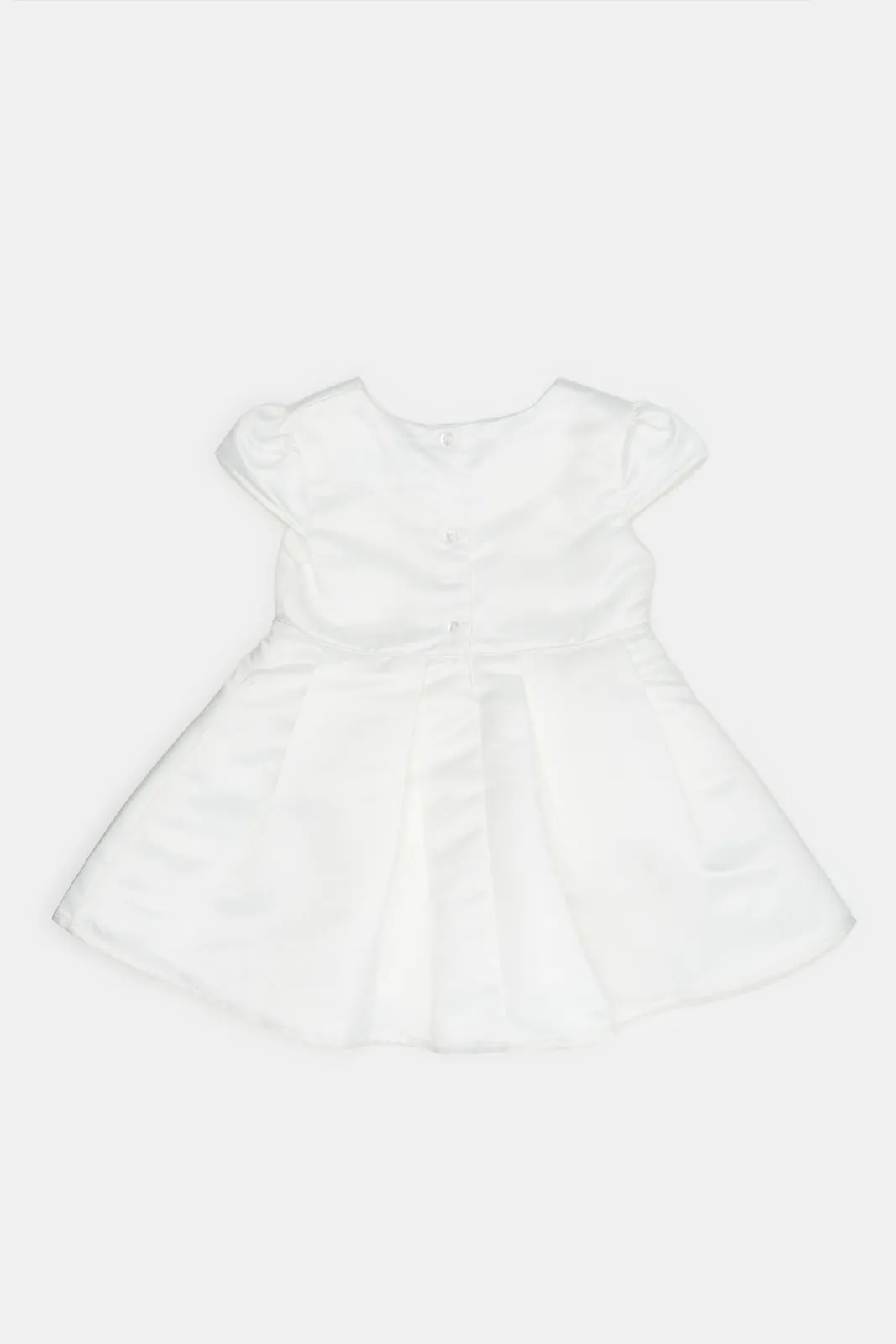 Infant Girls Ivory Satin Front Bow Dress