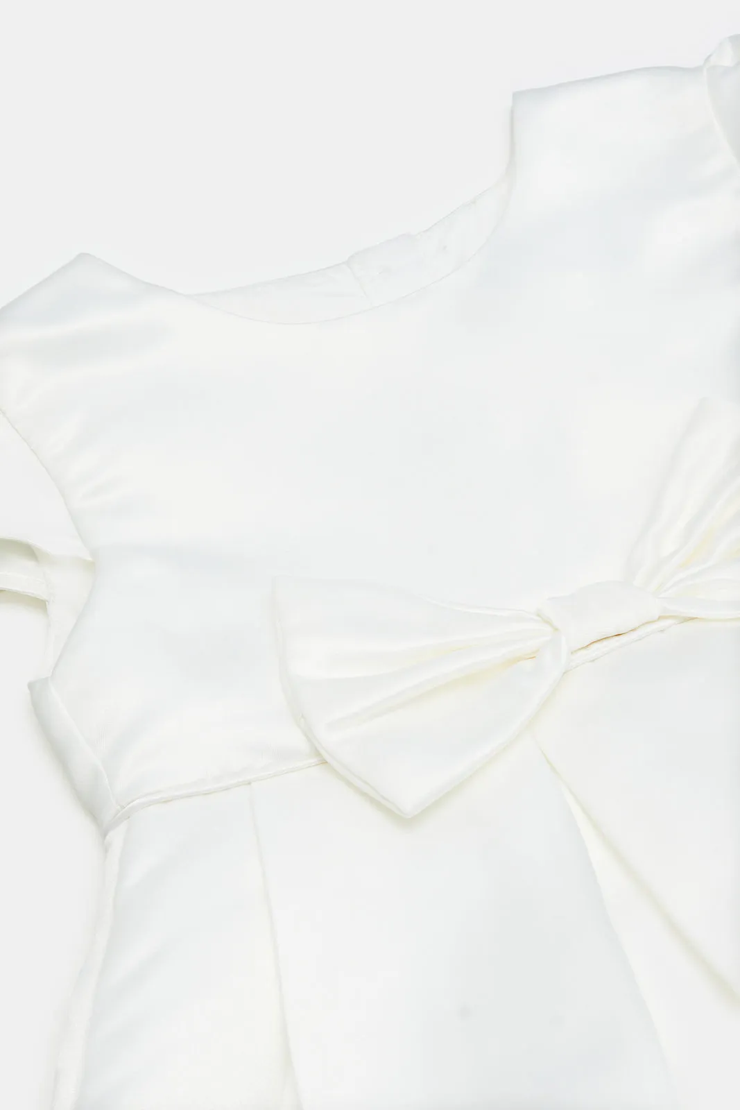 Infant Girls Ivory Satin Front Bow Dress