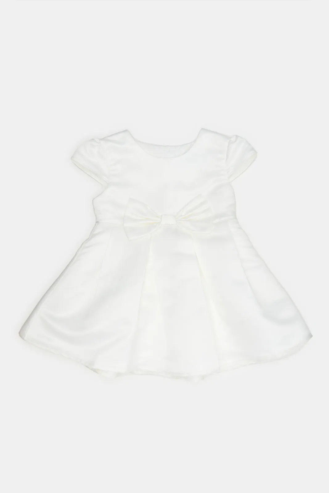 Infant Girls Ivory Satin Front Bow Dress