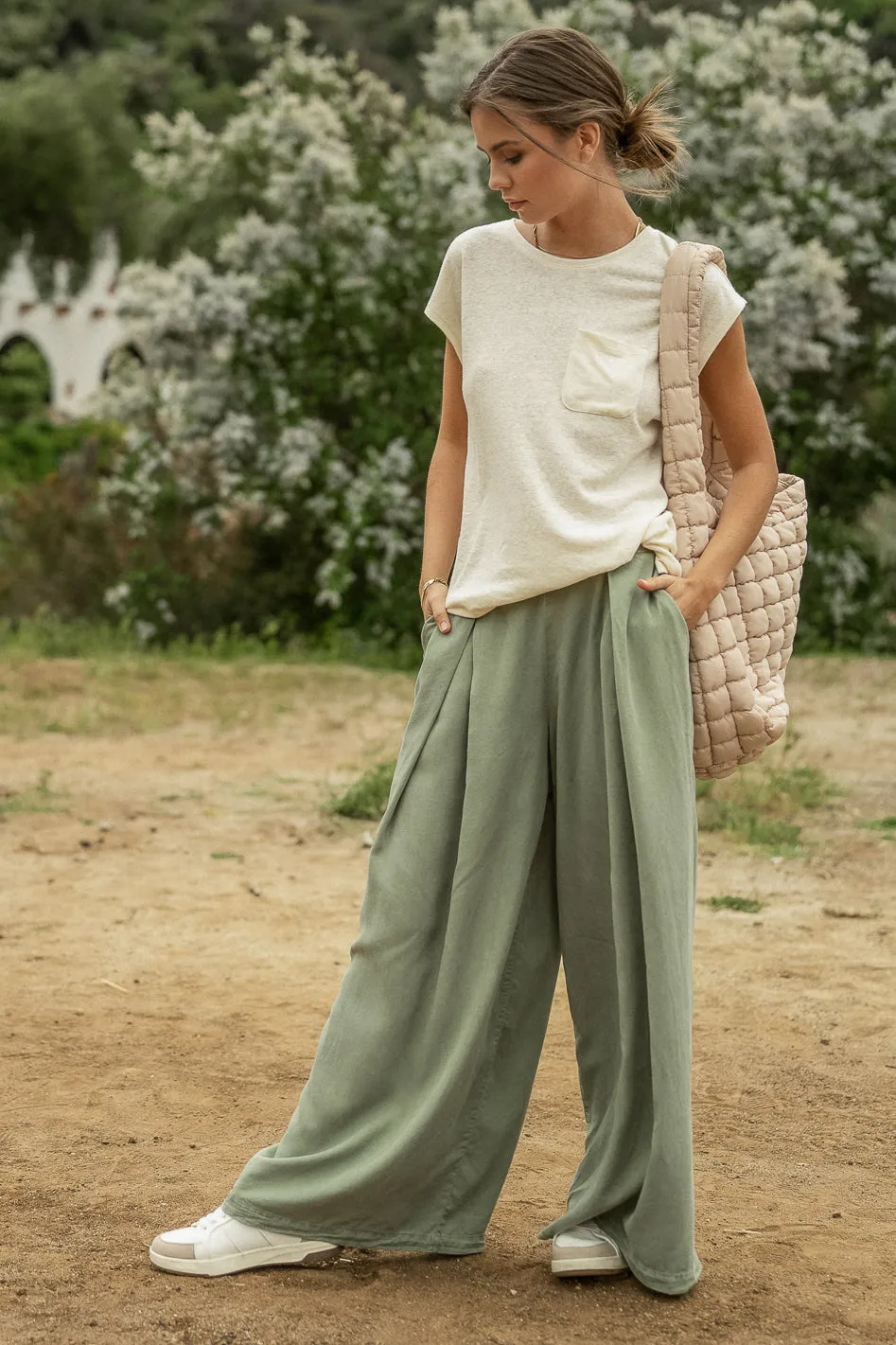 Katie Wide Leg Tencel Pants in Sage - FINAL SALE