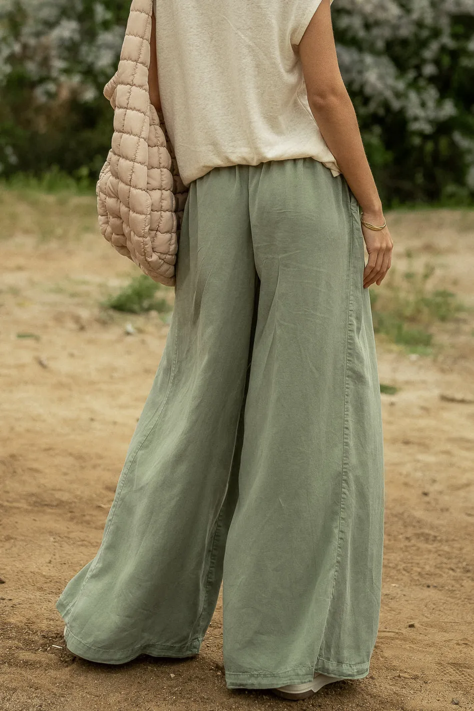 Katie Wide Leg Tencel Pants in Sage - FINAL SALE