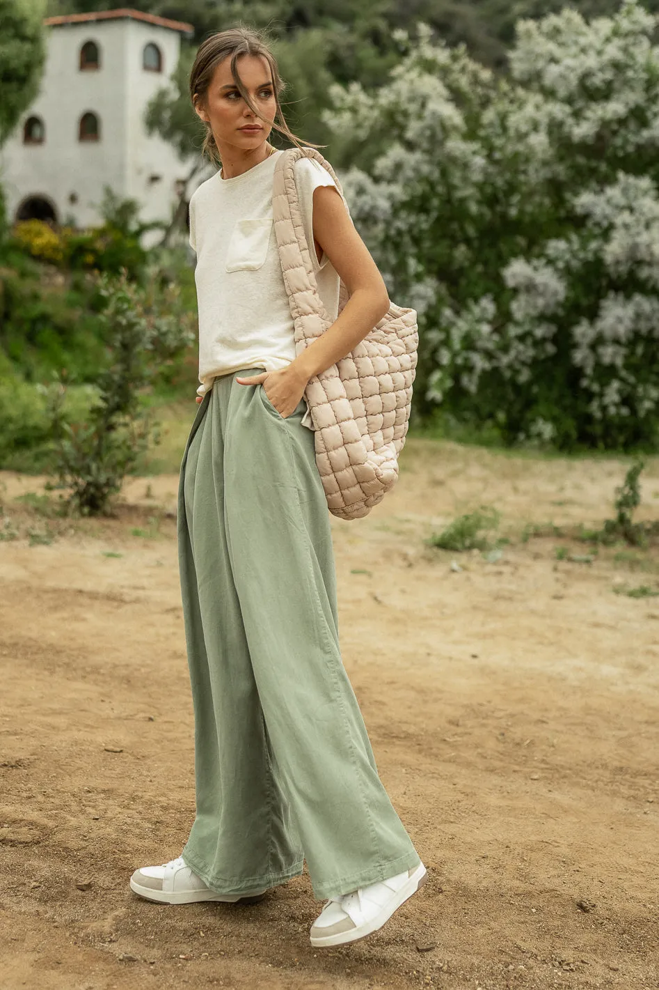 Katie Wide Leg Tencel Pants in Sage - FINAL SALE