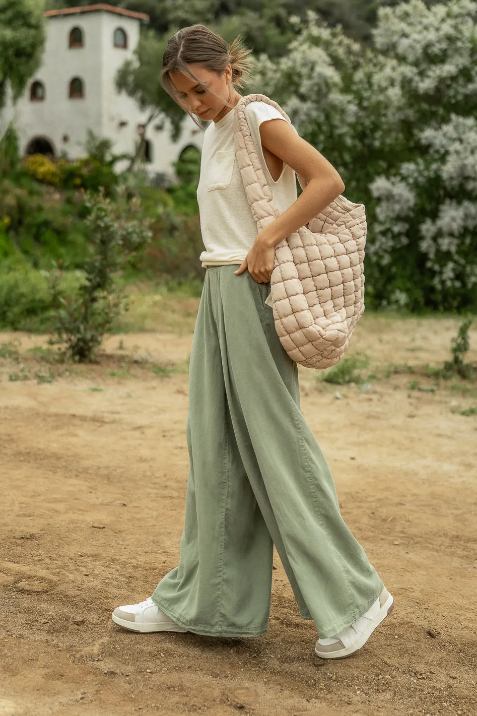 Katie Wide Leg Tencel Pants in Sage - FINAL SALE