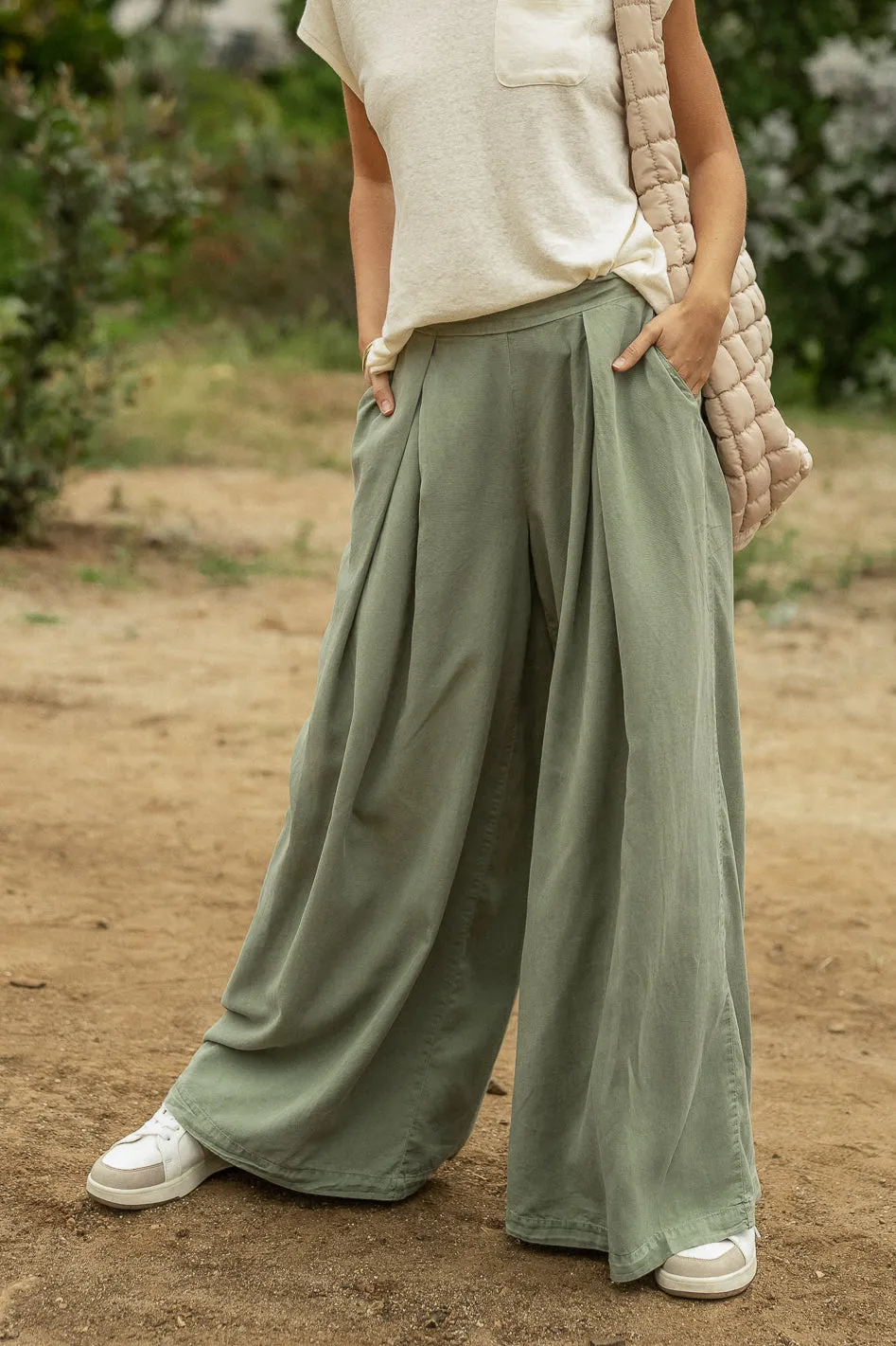 Katie Wide Leg Tencel Pants in Sage - FINAL SALE