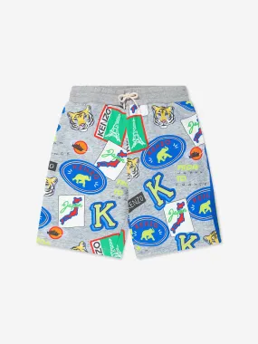 KENZO Boys Badge Print Bermuda Shorts in Grey