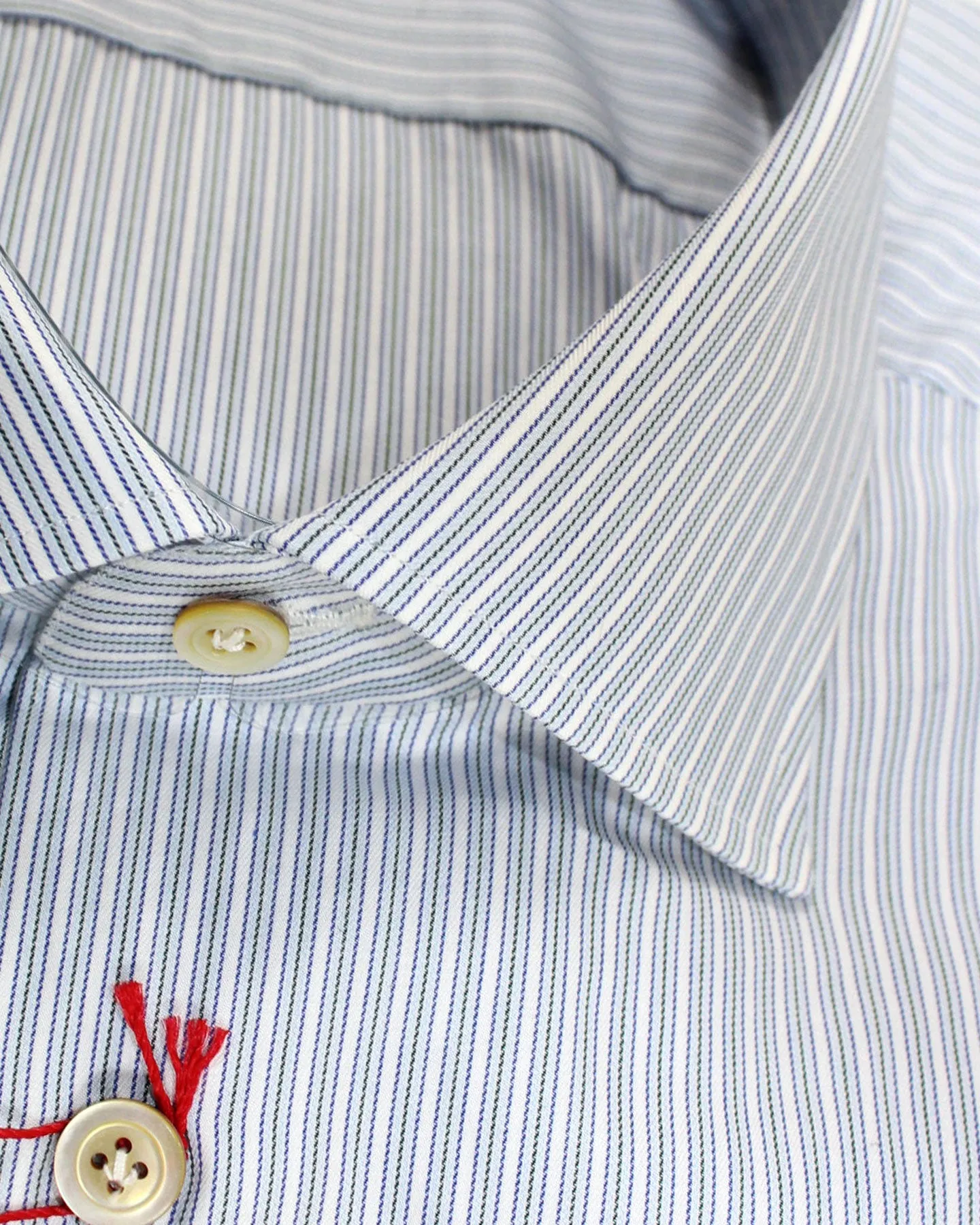 Kiton Dress Shirt White Blue Stripes 43 - 17