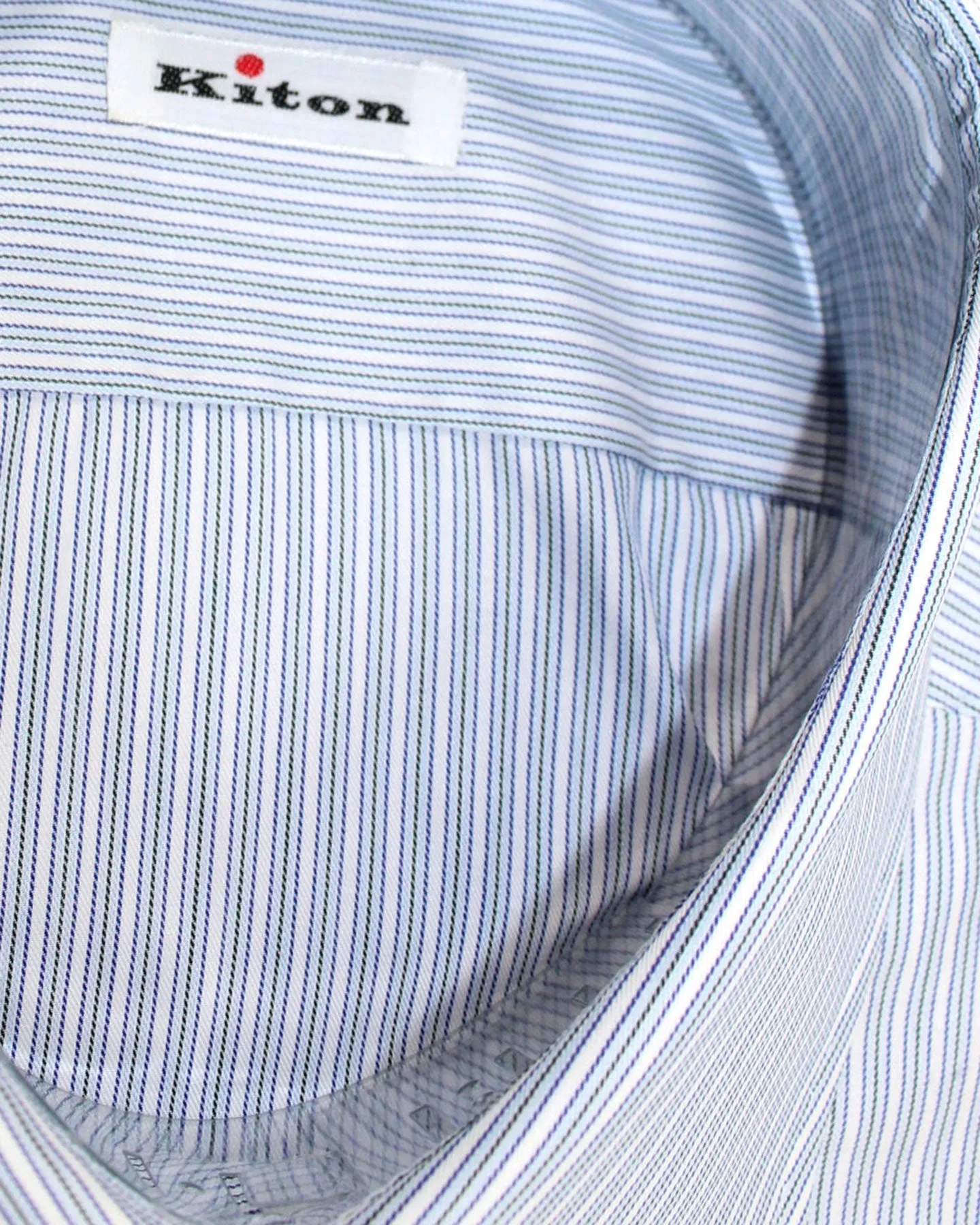 Kiton Dress Shirt White Blue Stripes 43 - 17